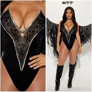 FASHION NOVA| Black Embroidered Women's BodySuit